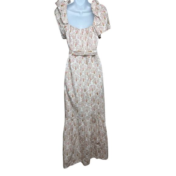 Mirth Square Neck Peacock Print Cotton Maxi Dress Sz. L - Picture 5 of 10